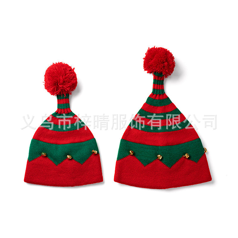 Wholesale Autumn and Winter Christmas Halloween Bell Parent-kid Knitted Striped Beanie