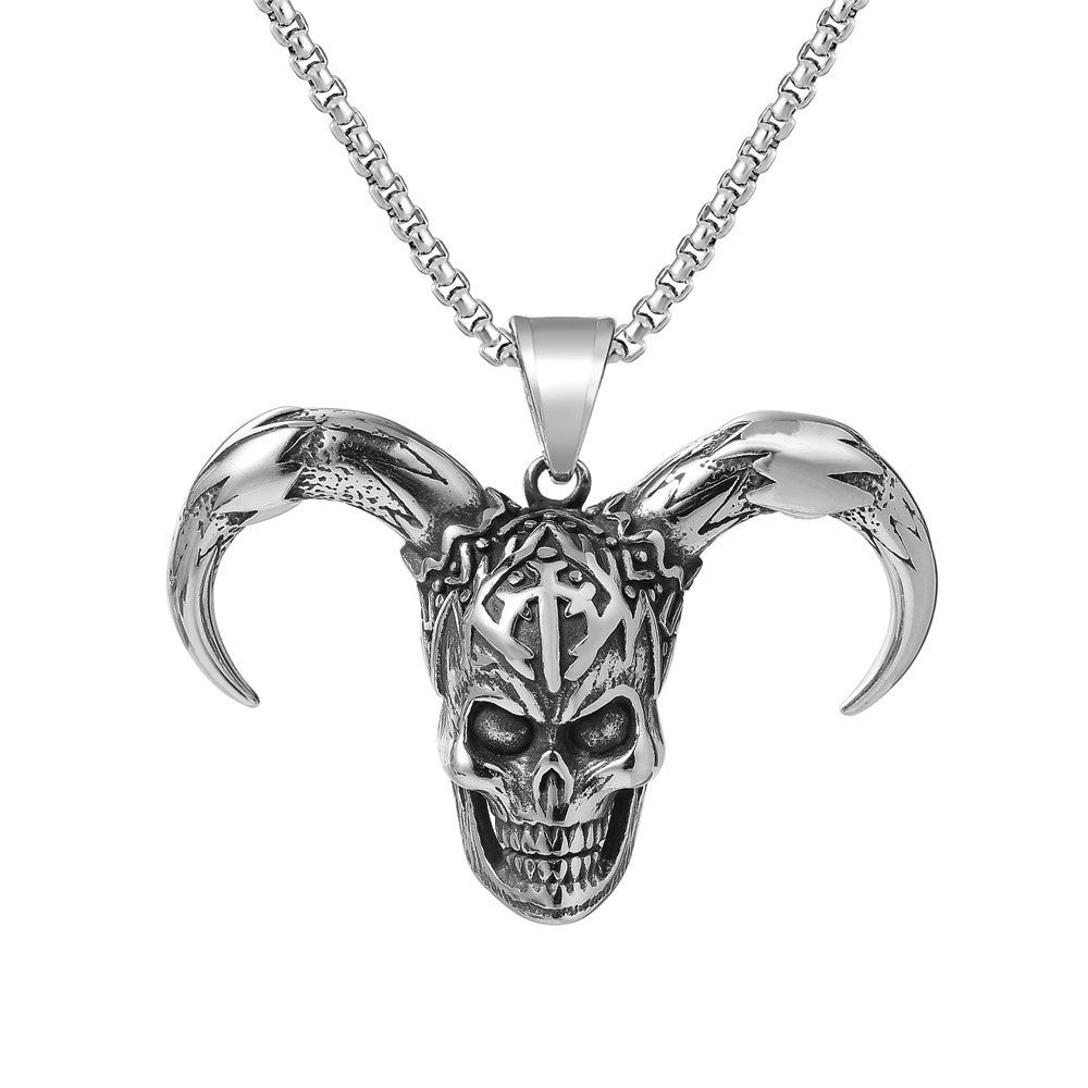 Wholesale Men S Hip Hop Skull Pendant Necklace Stainless Steel Silver Chain Clown Horned Skull Charm Trendy Jewelry Accessory For Gift And Boutique Resale
