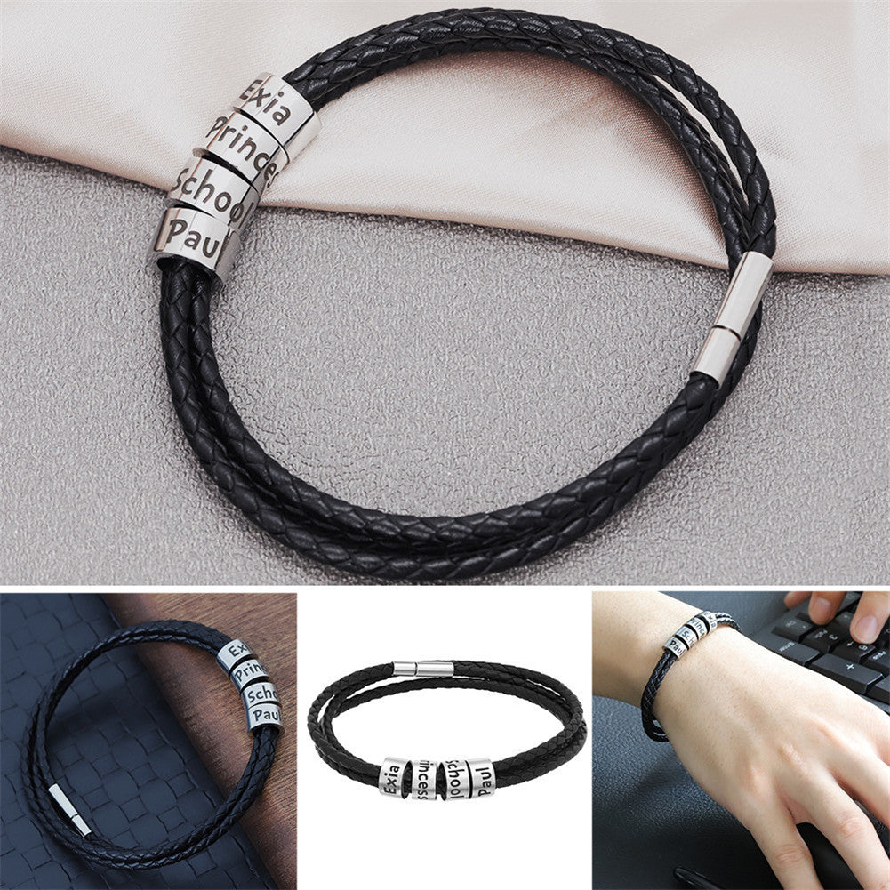 Wholesale Stainless Steel Beads 3 Layer Braided Leather Cord Bracelet