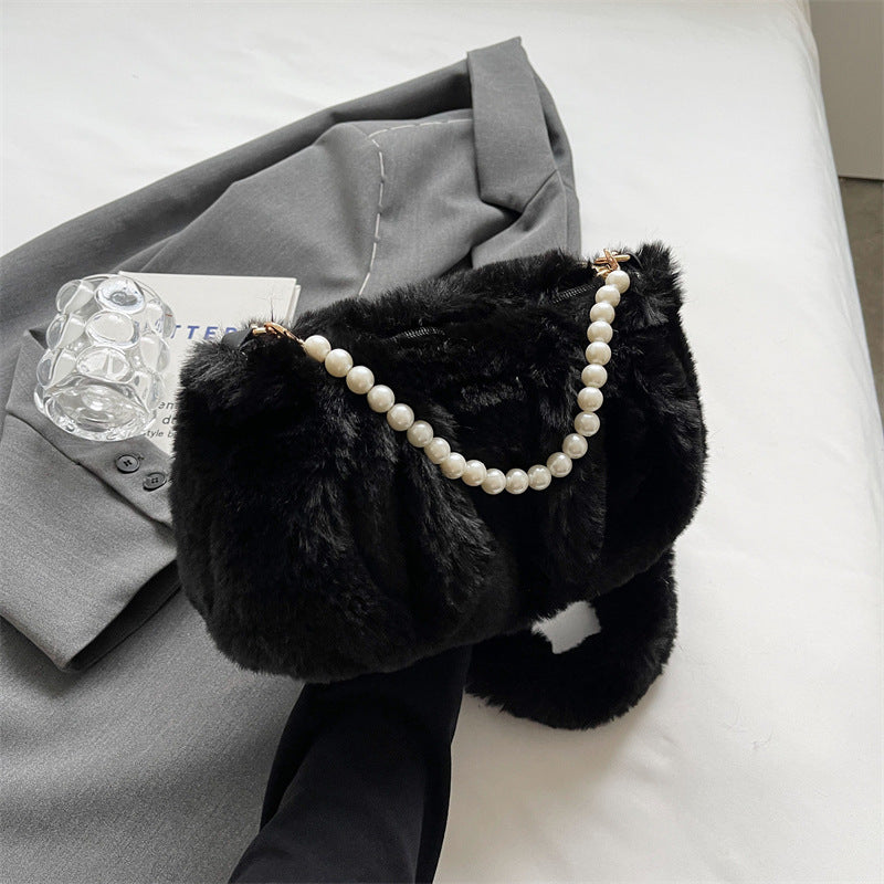 Wholesale Autumn and Winter Plush Bag Pearl Chain Shoulder Bag