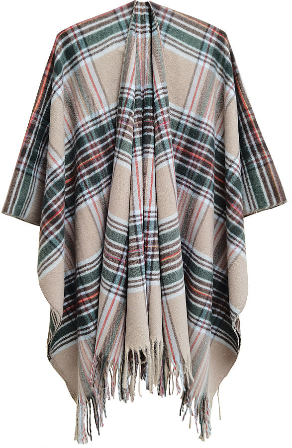 Wholesale Autumn and Winter Slit Cape Thickened Plaid Thorn Fringed Shawl