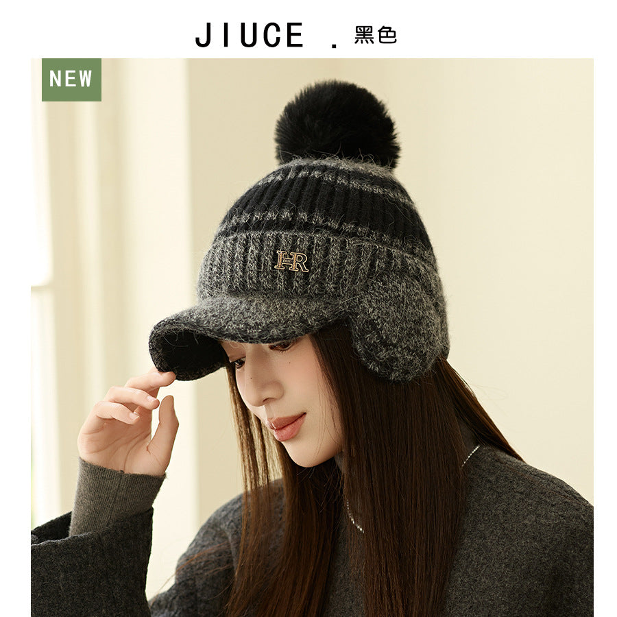Wholesale Autumn and Winter Rabbit Fur Versatile Ear Protection Knitted Outdoor Warm and Thick Duckbill Cap