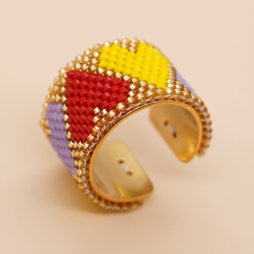 Wholesale Miyuki Rice Beads Hand Woven Stainless Steel Ring