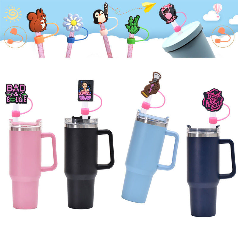 Wholesale Random 100pcs/pack Cute girl dust plug straw hat Straw Tube Cap