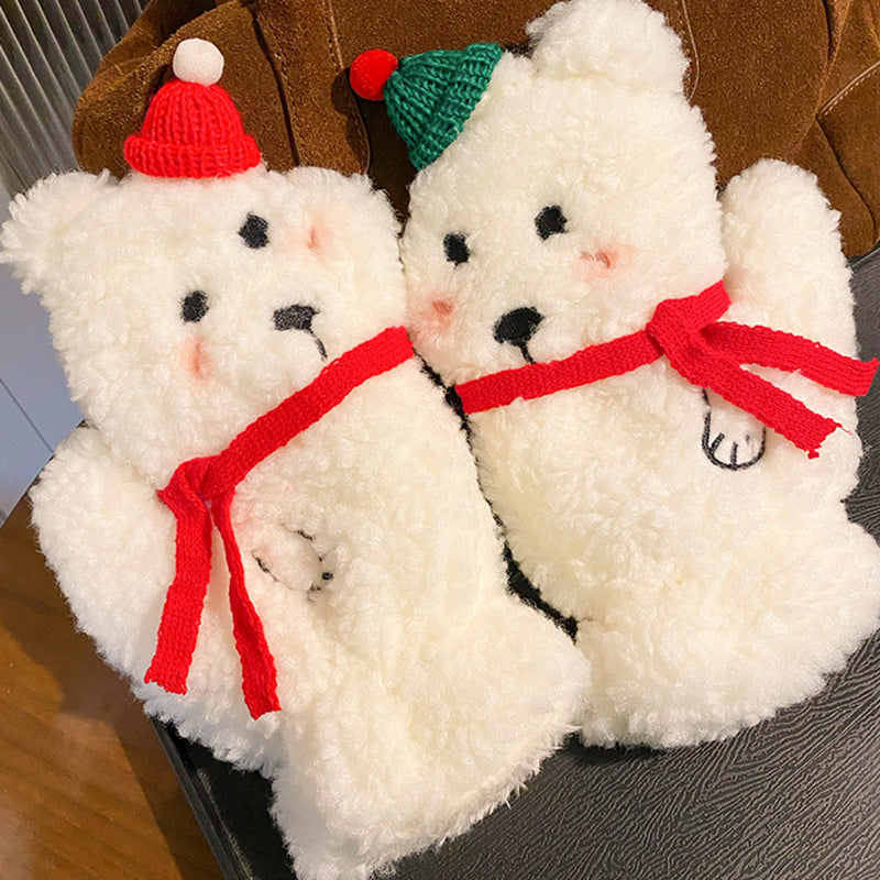 Wholesale Cute Christmas Hat Bear Plush Mittens