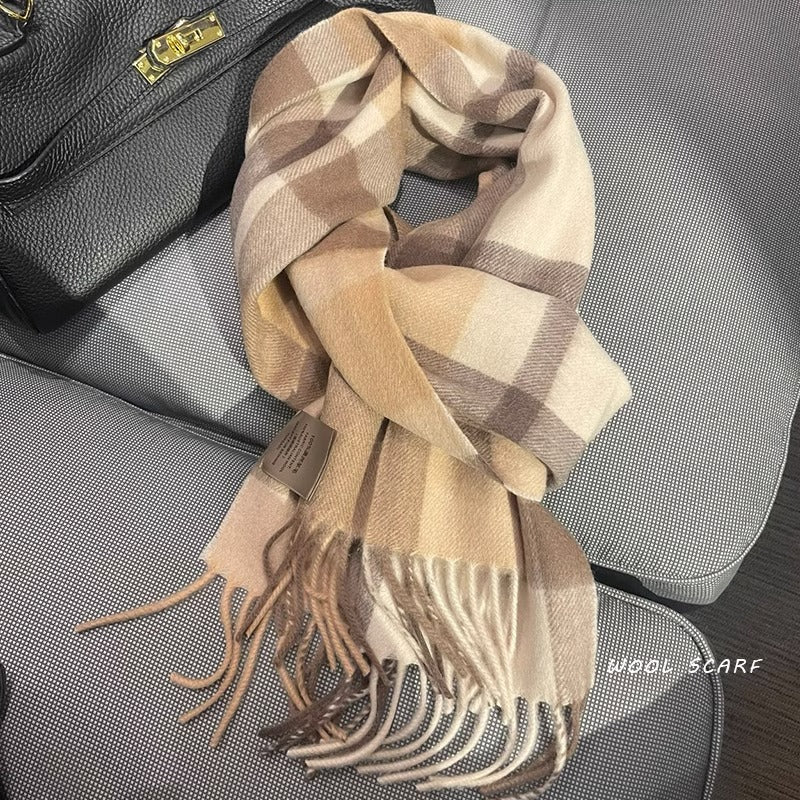 Wholesale Winter Warm Pure Wool Plaid Scarf