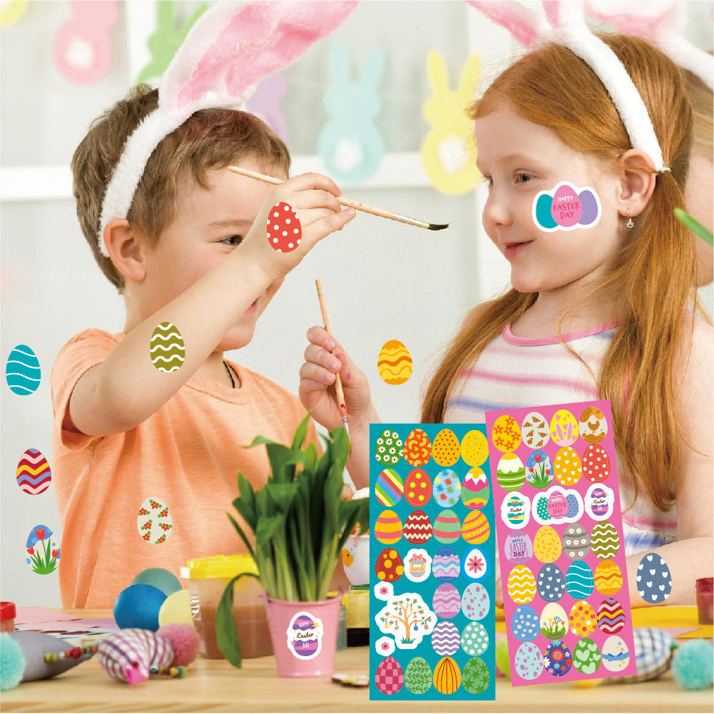 Wholesale 6pcs Easter eggs with cute cartoon rabbits Waterproof Vinyl Stickers