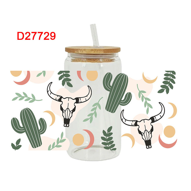 Wholesale Western Wind Horn Cactus 16oz Cup UV DTF Wraps