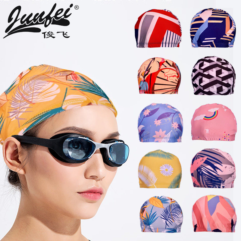 Wholesale 5pcs Adult polyester fabric underhead swim cap Summer