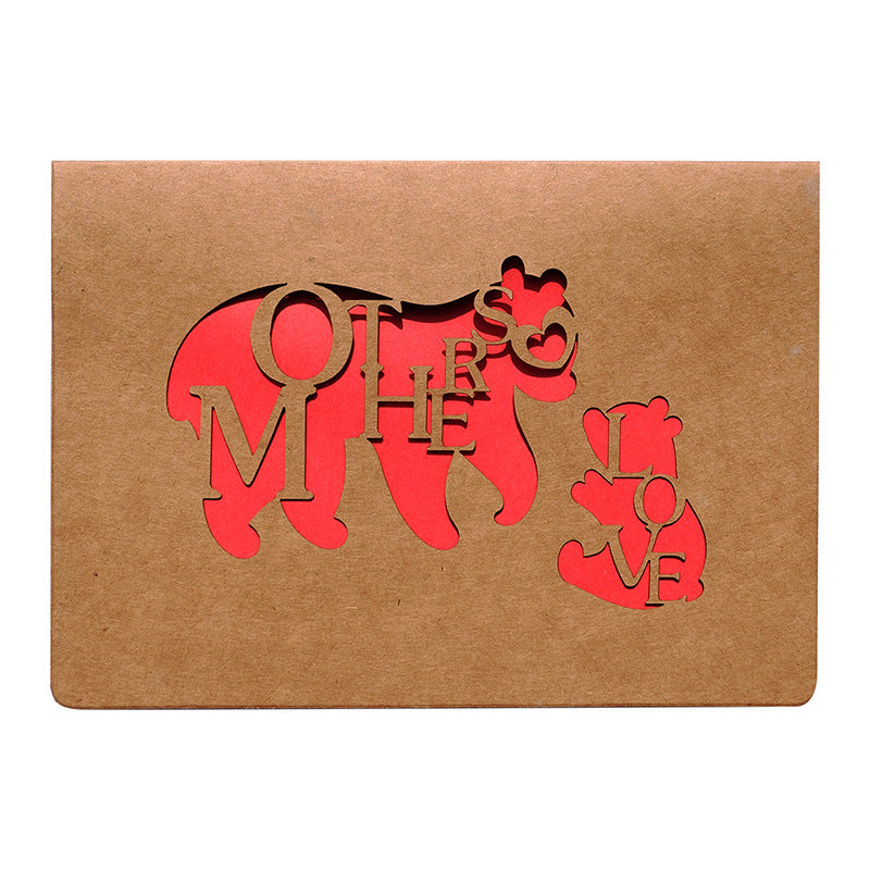 Wholesale of 10pcs/pack Mother's Day Hollowed Out Kraft Paper Folding Paper Greeting Cards