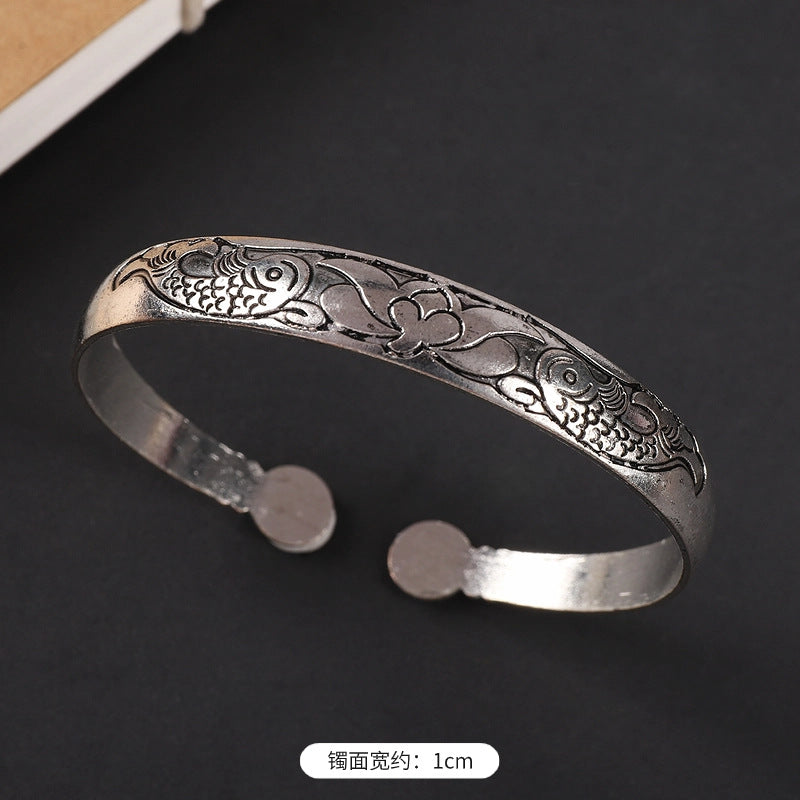 Wholesale  ethnic style retro court Chinese carved ancient silver bracelet personality exotic bracelet