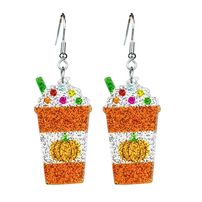 Wholesale 2 Pairs/pack Shiny Thanksgiving Turkey Pumpkin Pie Maple Leaf Coffee Sunflower Earrings