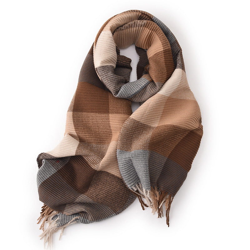 Wholesale Pleated Plaid Imitation Cashmere Warm Scarf