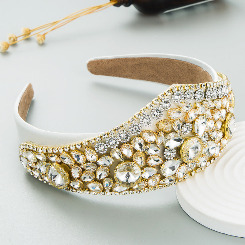 Wholesale Baroque retro wide edged diamond studded headband