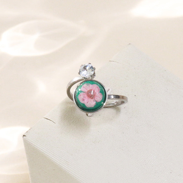 Wholesale 12pcs Zircon Everlasting Flower Stainless Steel Open Ring