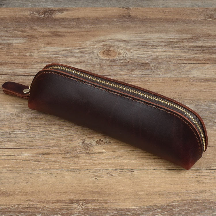 Wholesale Vintage Minimalist Cowhide Zippered Pencil Case