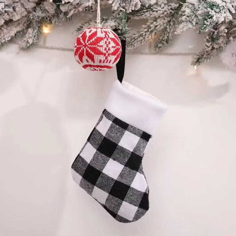 Wholesale Christmas Decorations, Red and Black Plaid Plush Christmas Socks