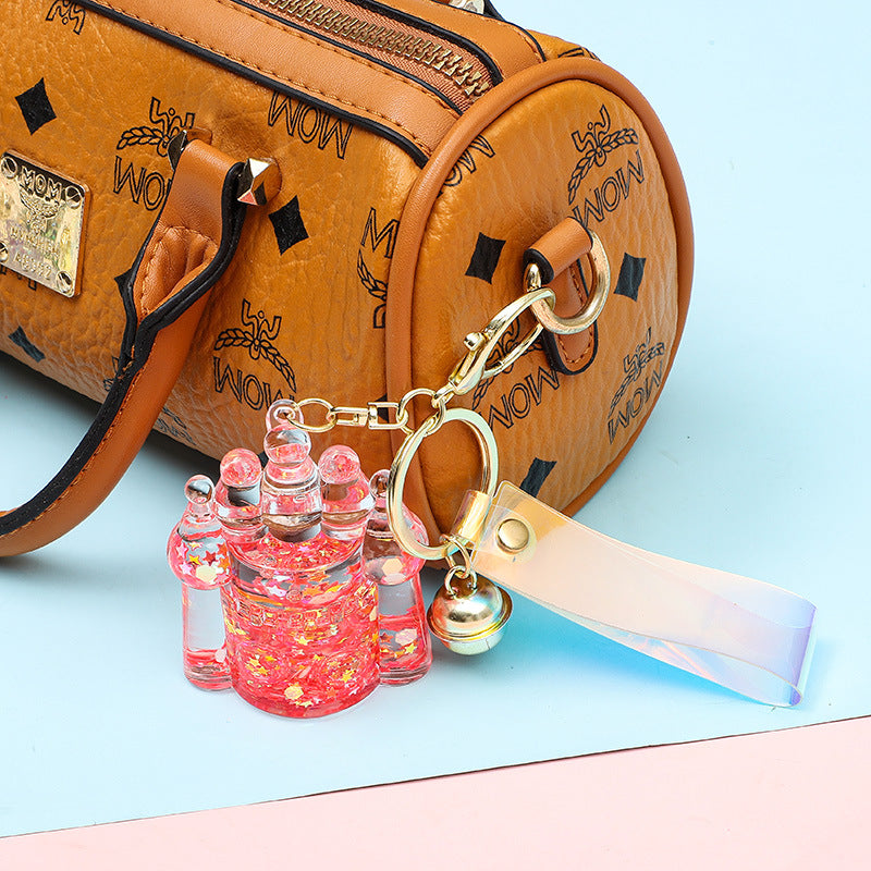 Wholesale New Acrylic Oiled Luminous Castle Quicksand Bottle Keychain