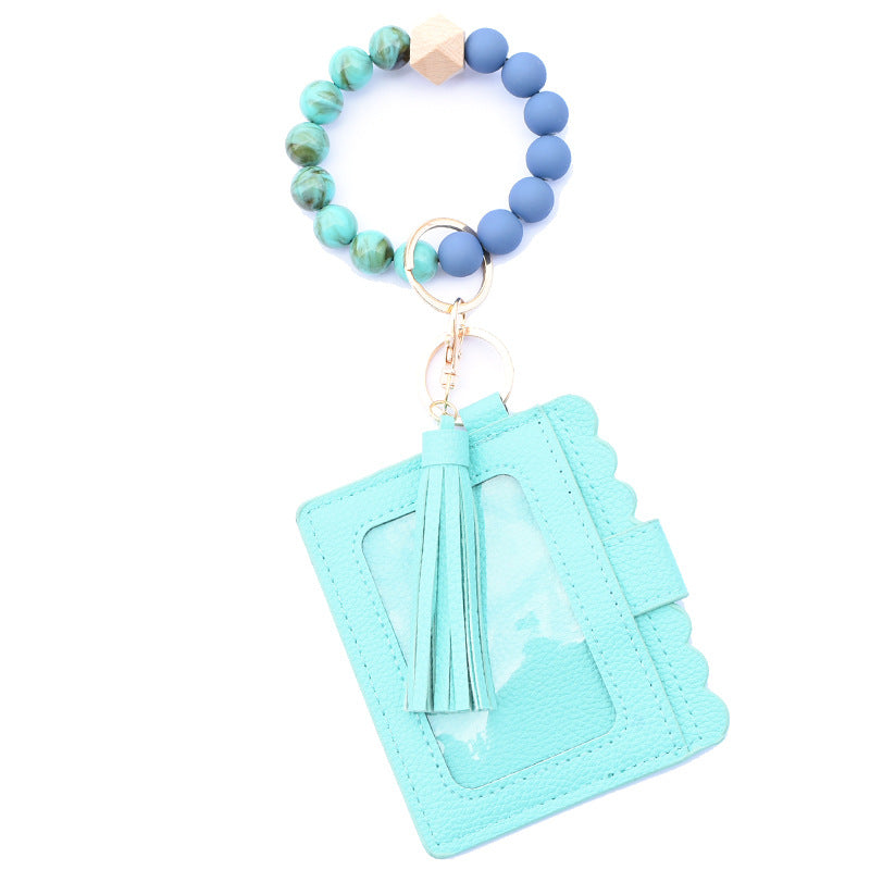 Wholesale Colorful Beads PU Leopard Snake Print Coin Purse Keychain