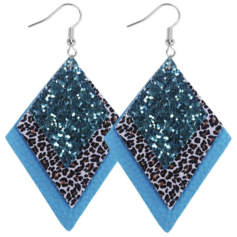 Wholesale 2pairs/pack Multi-layer Sequin Superimposed Leopard Print Leather Earrings