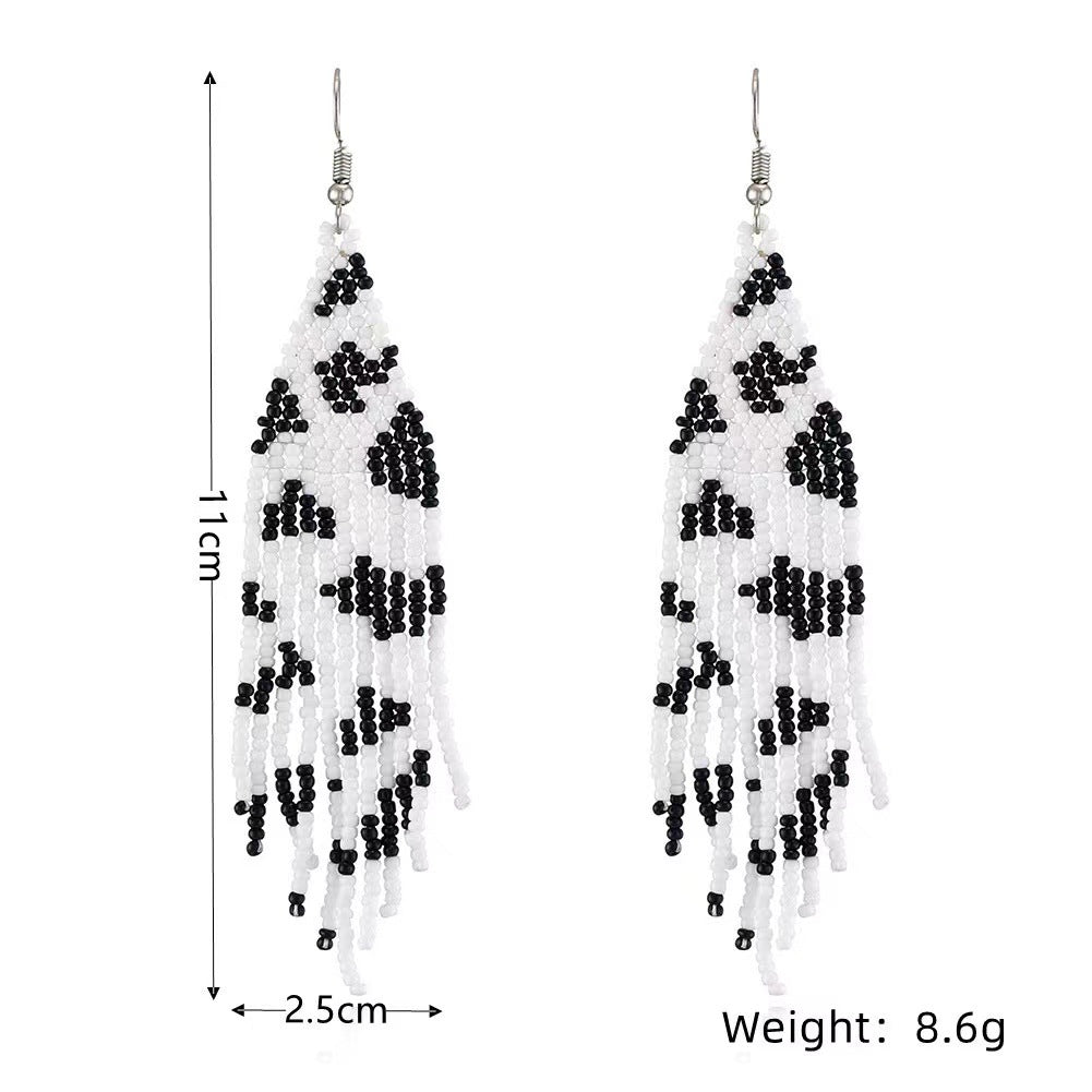 Wholesale Bohemian Handmade Woven Cow Grain Rice Bead Tassel Earrings
