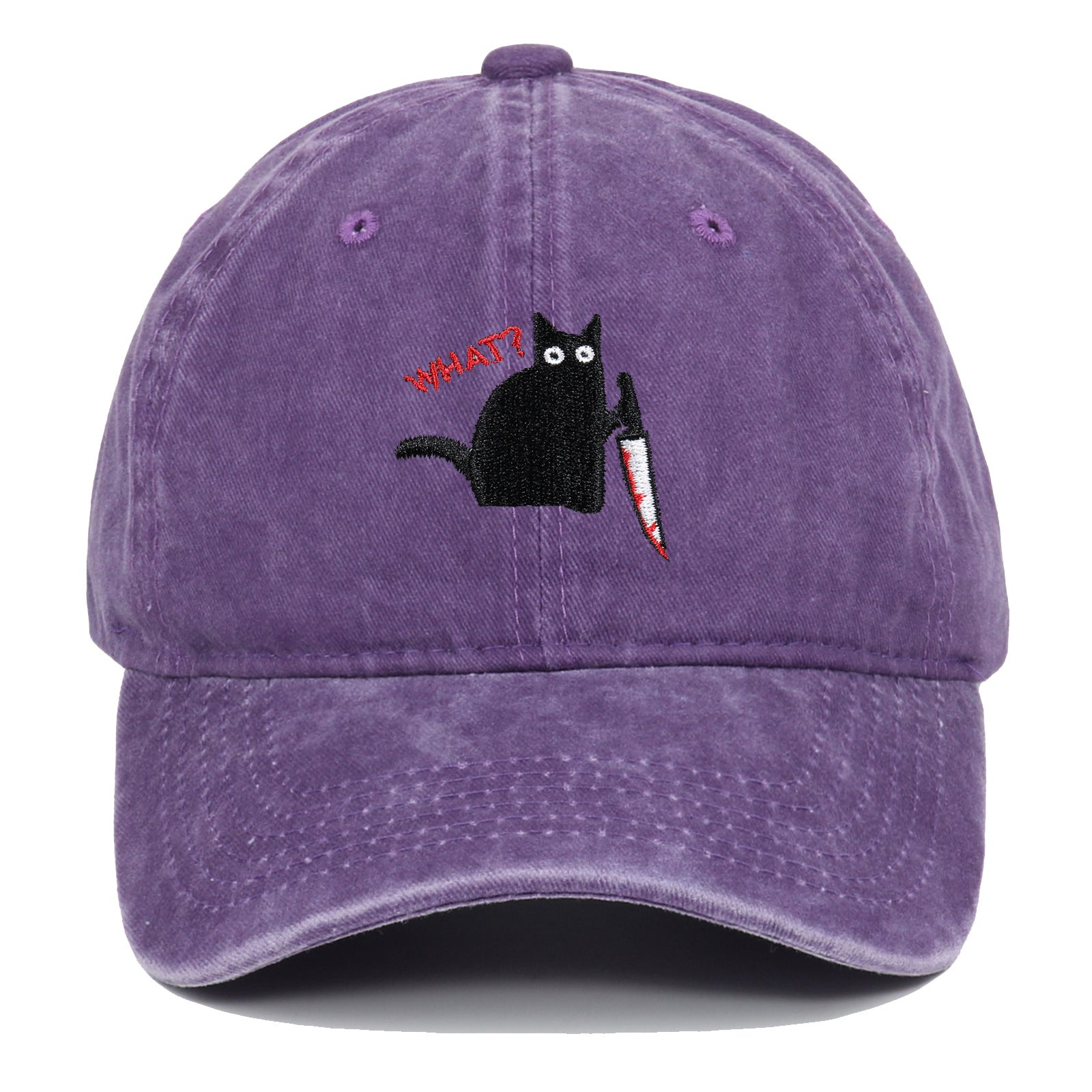 Wholesale Black Cat Knife Embroidered Baseball Cap Cotton Old Washed Baseball Cap