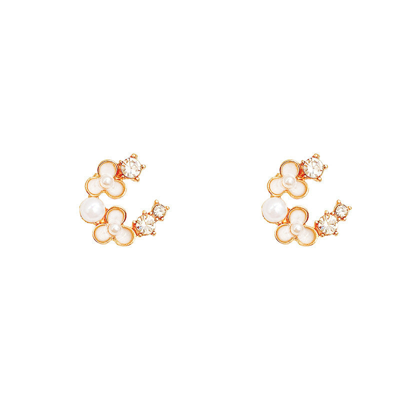 Wholesale Mini Pearl Flower Alloy Earrings