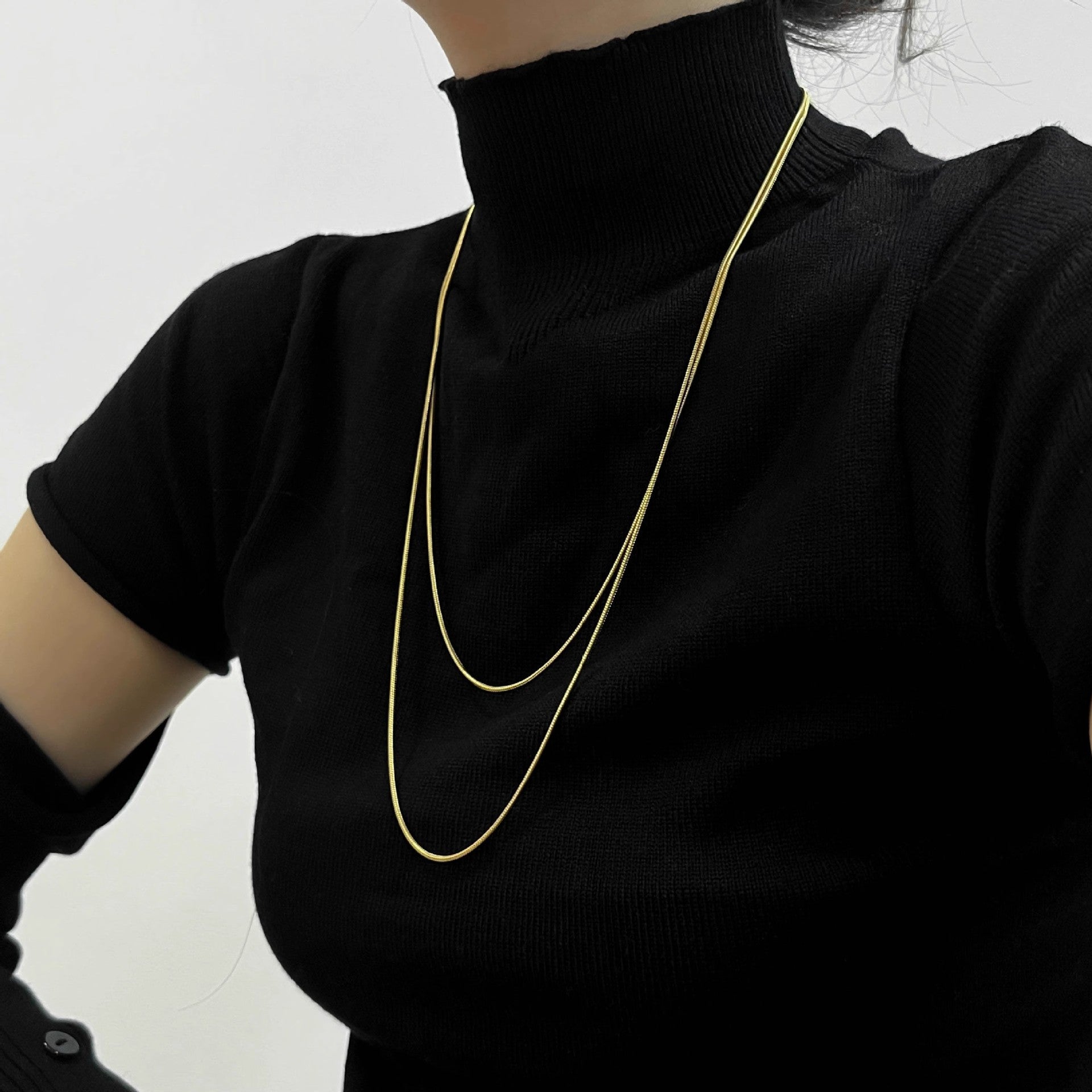 Wholesale Gold-plated square snake bone chain titanium steel necklace