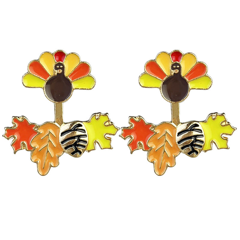 Wholesale 2 Pairs/pack Thanksgiving Turkey Maple Leaf Pumpkin Fox Football Earrings