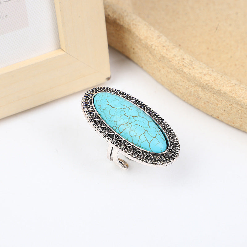 Wholesale Marquise diamond-shaped royal crown pattern turquoise ring turquoise ring