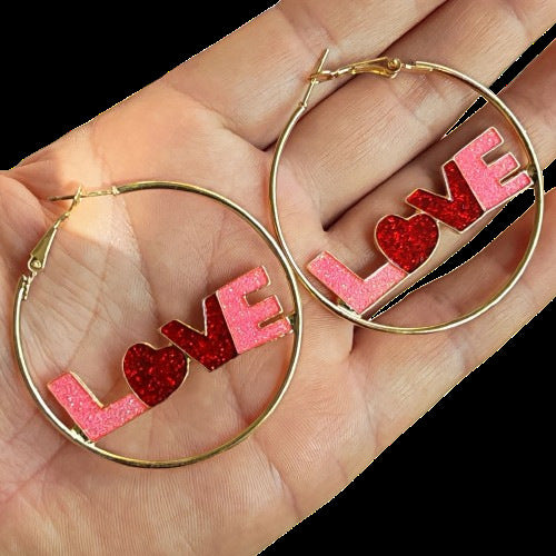 Wholesale Love  Red  Heart Valentine' s Day  Earrings Love Letters