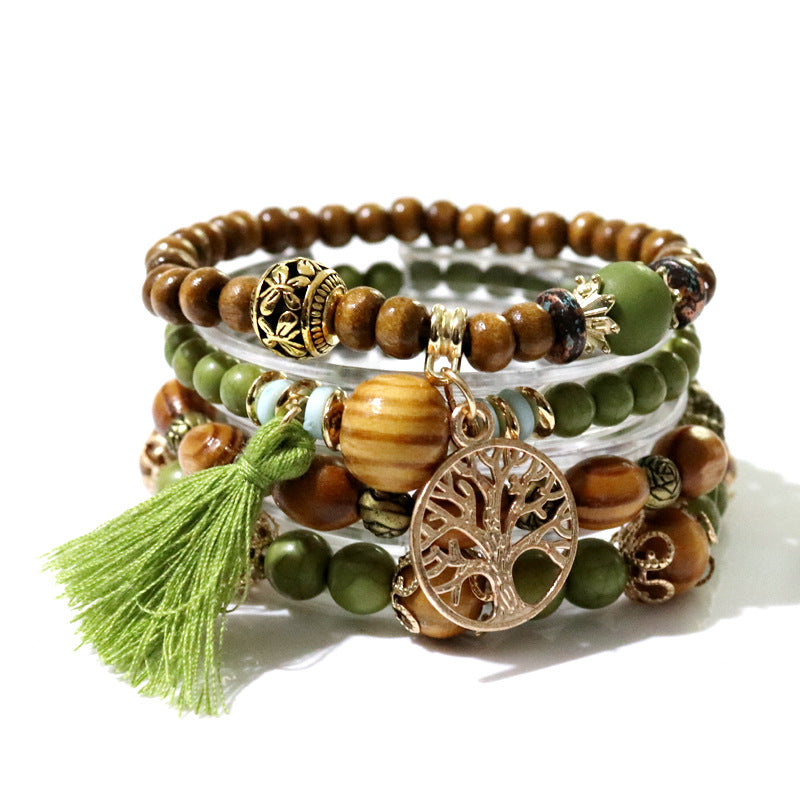 Wholesale Bohemian Creative Tassel Multi layer Wood Ethnic Style Fashion Bracelet
