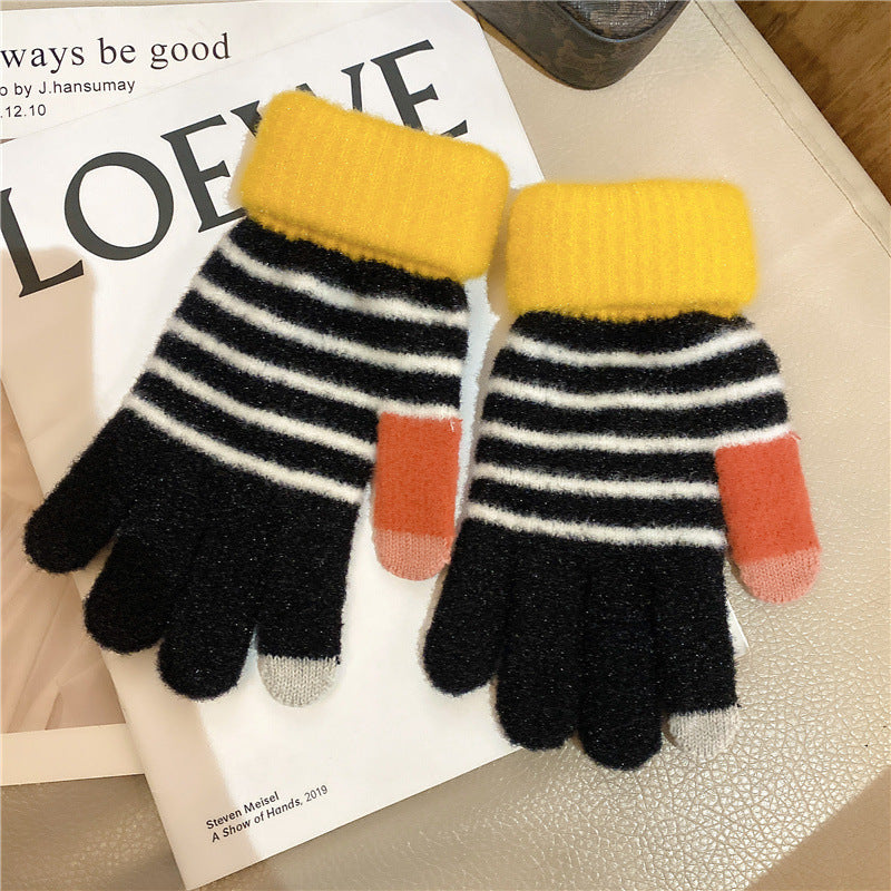 Wholesale Thickened Autumn and Winter Checkerboard Touch Screen Knitted Warm Wool Gloves