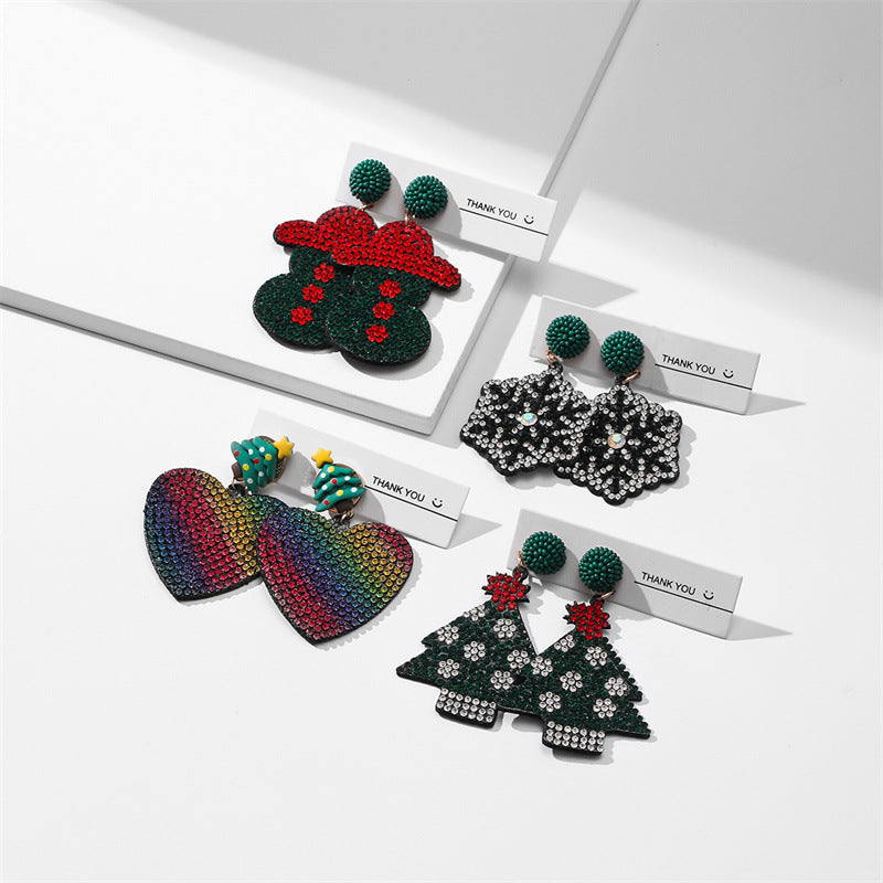 Wholesale Santa Christmas Tree Fabric Diamond Earrings