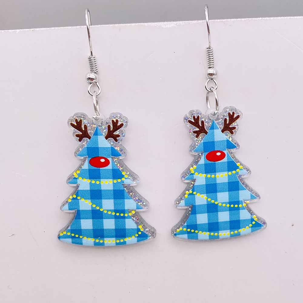 Wholesale Christmas Leopard Print Red Plaid Christmas Tree Acrylic Earrings