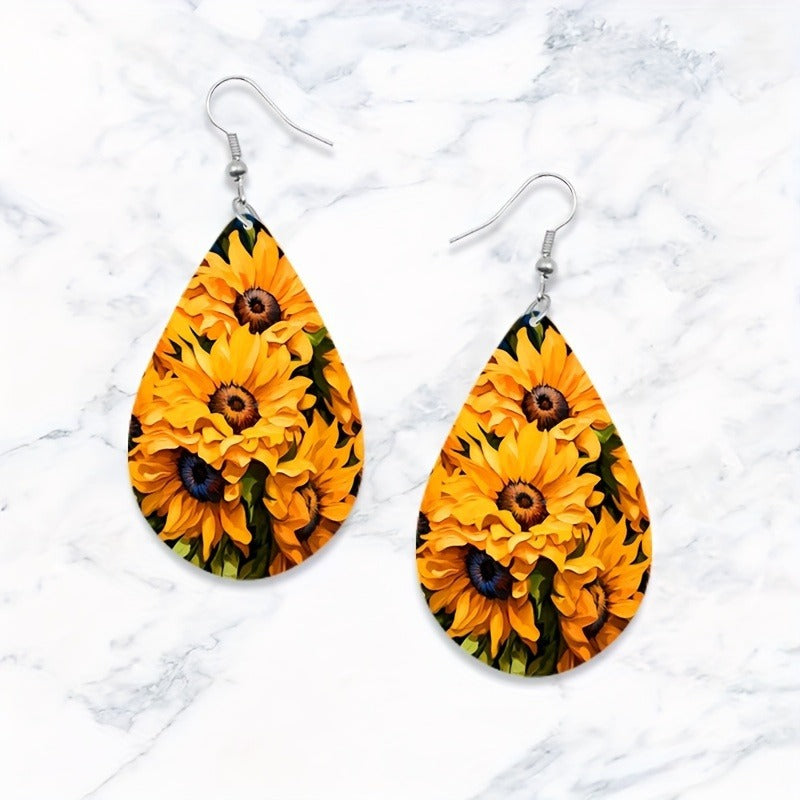 Wholesale Stunning Sunflower Teardrop Earrings