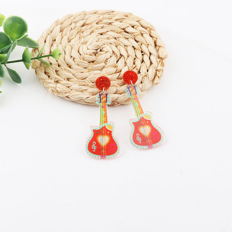 Wholesale 10pcs Music Festival Fashion Personality Rainbow Guitar Musical Instrument Earrings