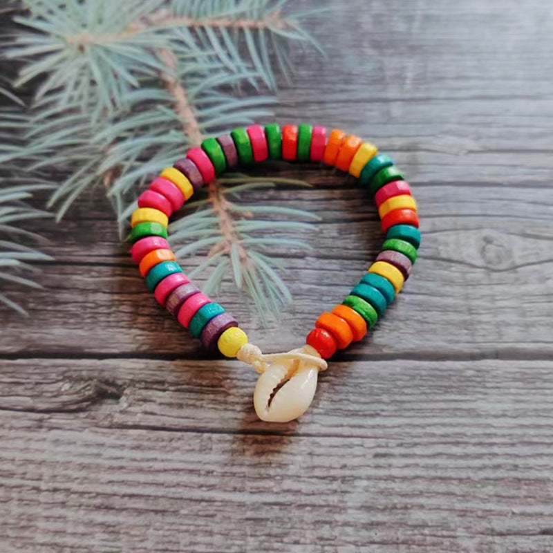 Wholesale Devil's Eye Colored Wood Beads Natural Shell Bracelet Rope