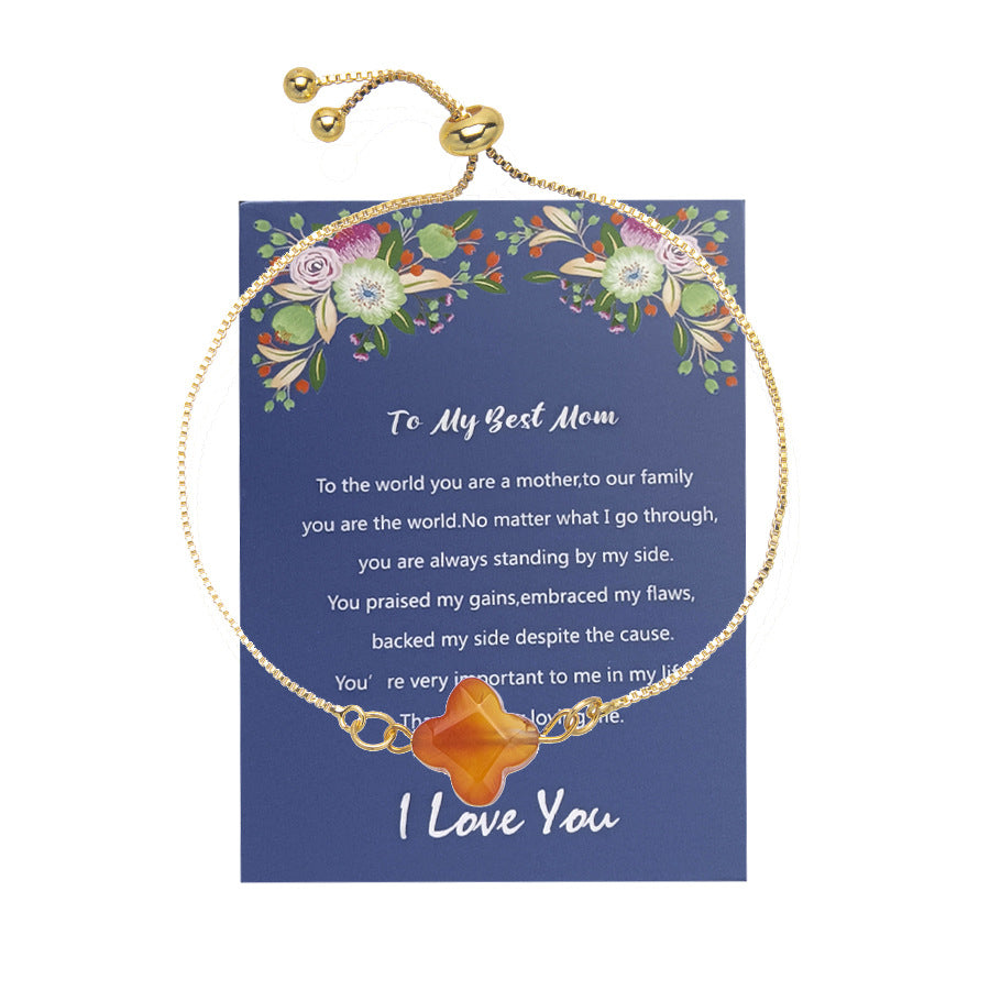 Wholesale New Natural Stone Faceted Four-Leaf Clover Gold-Plated Pendant