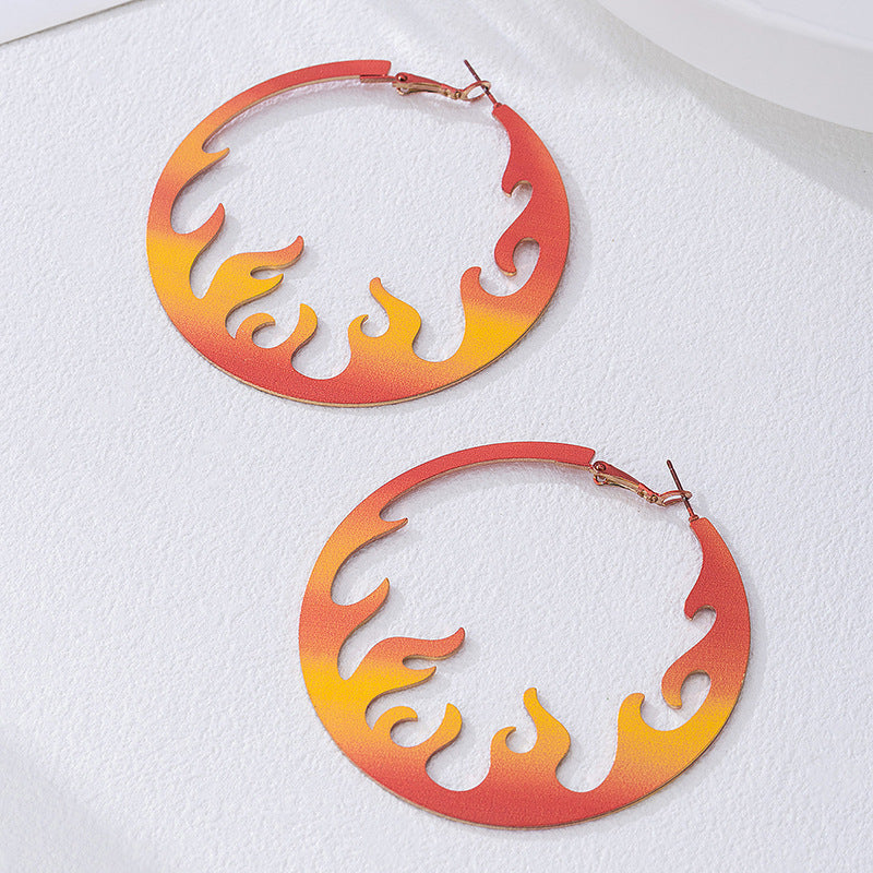 Wholesale Alloy Electroplated Flame Geometric Hoop Earrings Trendy Women Fashion Accessory Boutique Resale