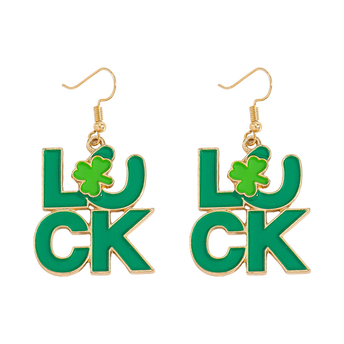 Wholesale St.  Patrick' s Day Green Letter  Blingbling Earrings