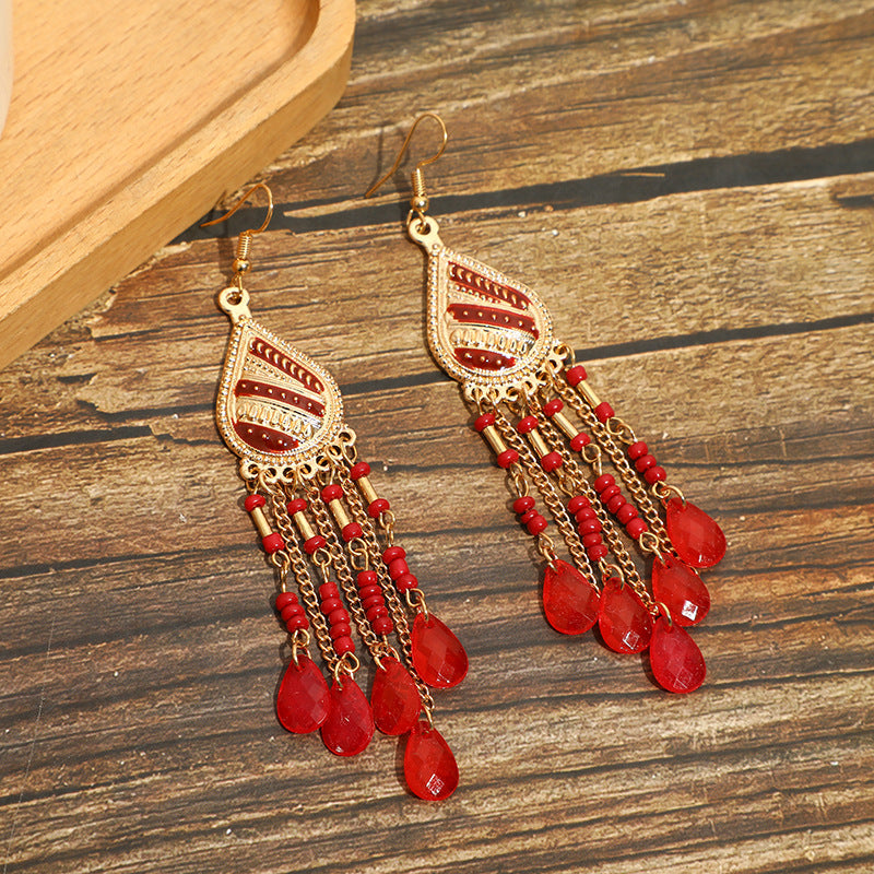 Wholesale Bohemian Colorful Water Drop Long Earrings