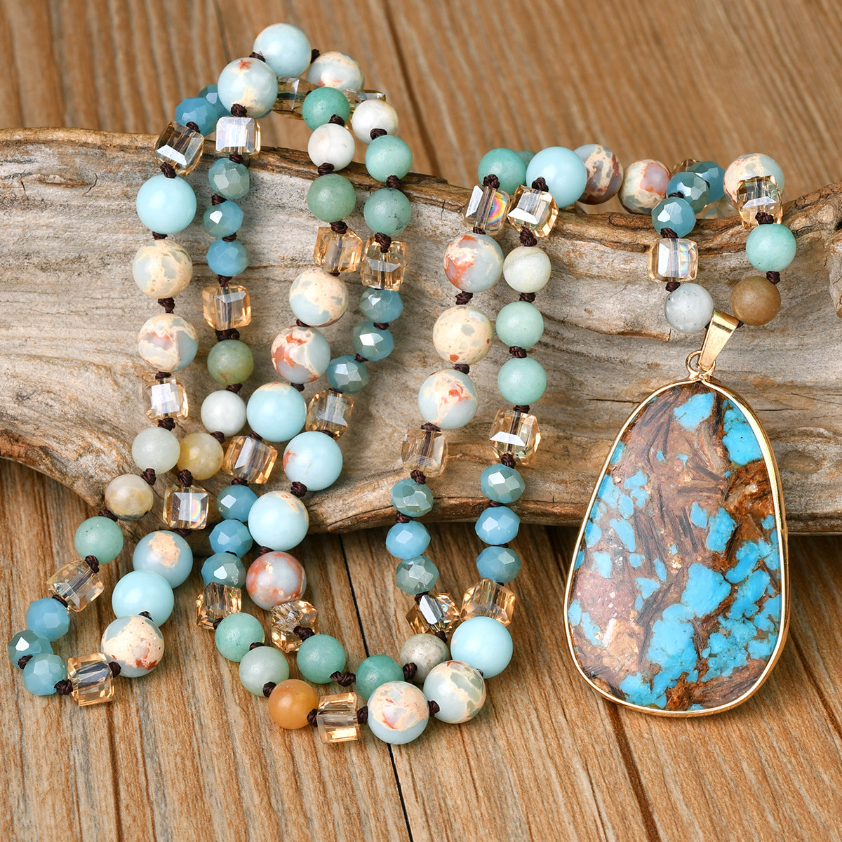 Wholesale Handmade Knot Emperor Stone Pendant Long Necklace