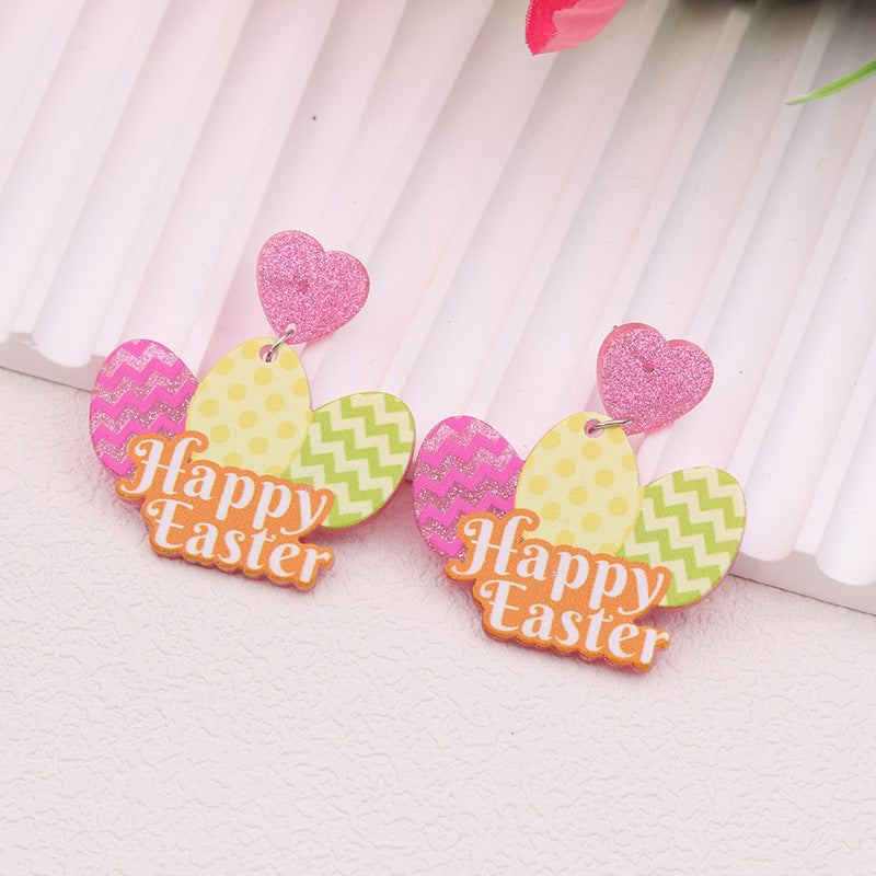 Wholesale Easter rabbit colored printed Easter egg acrylic earrings