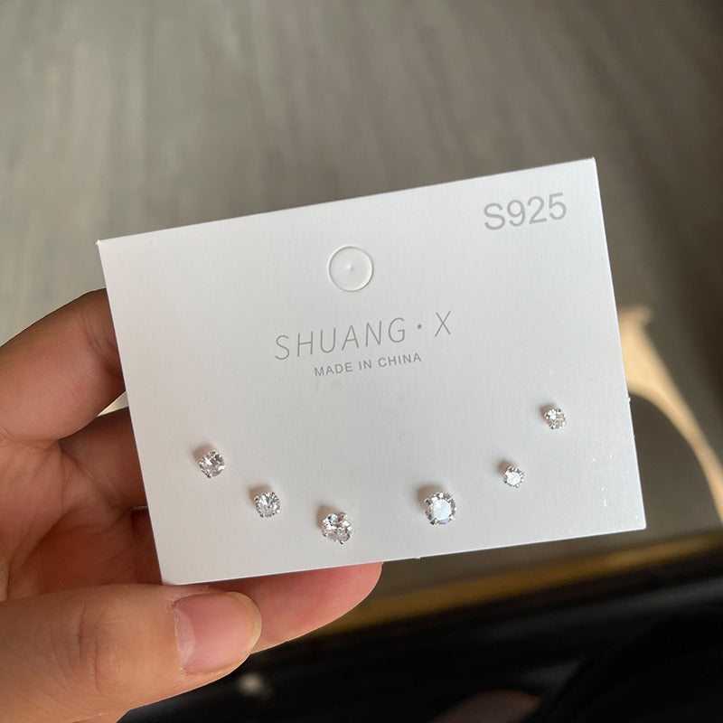 Wholesale Super Flash Zircon 925 Sterling Silver Small Earrings Set