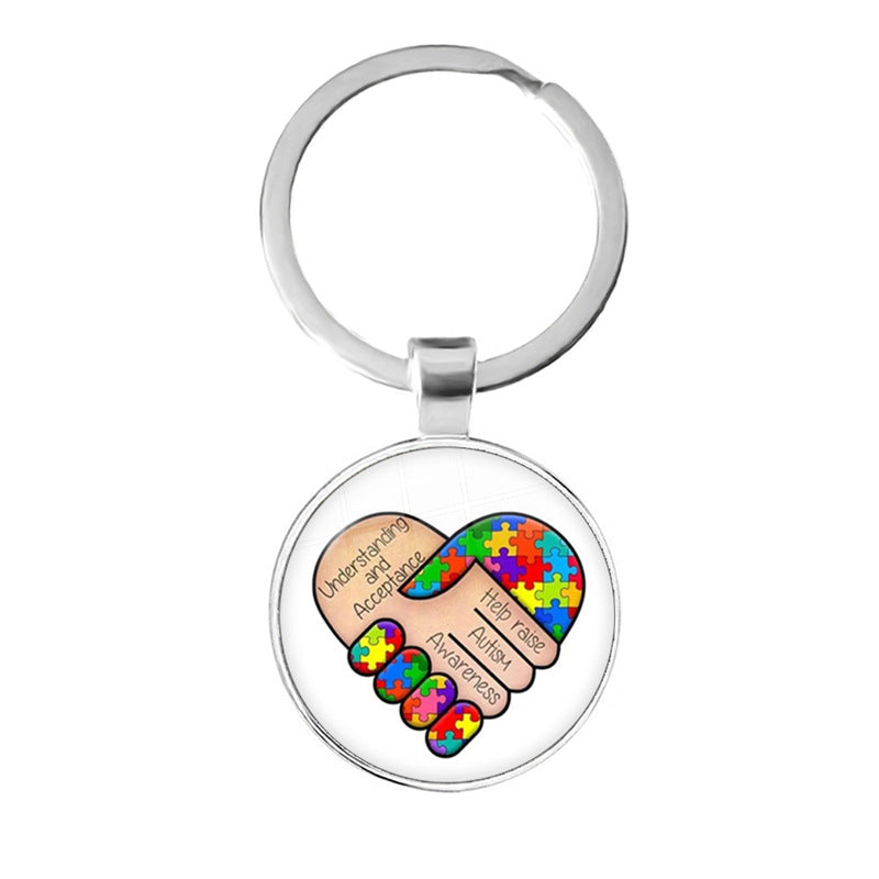 Wholesale Alloy Autism Ribbon Love Keychain