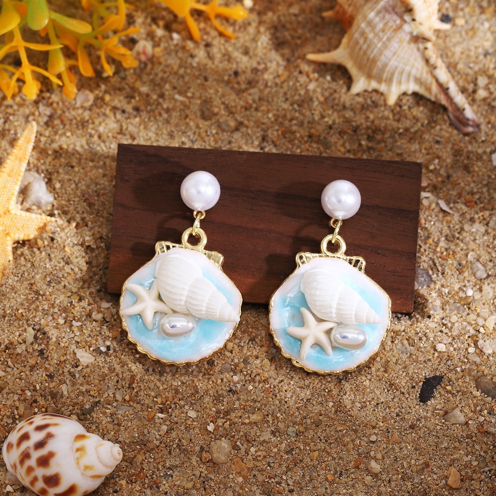 Wholesale French forest flower shell holiday earrings