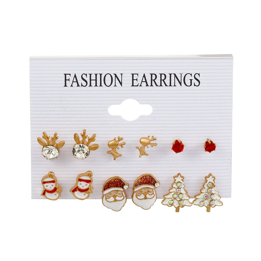 Wholesale Christmas Santa Claus Drops Oil Snowflake Bells Christmas Tree Alloy Earrings