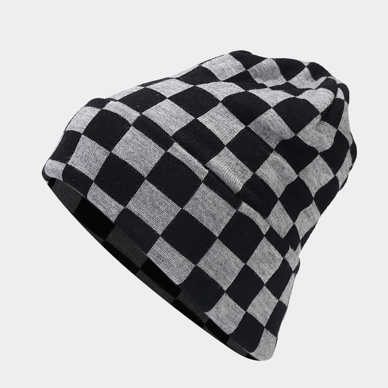 Wholesale Winter Hat Checkerboard Knitted Hat Plush Hat
