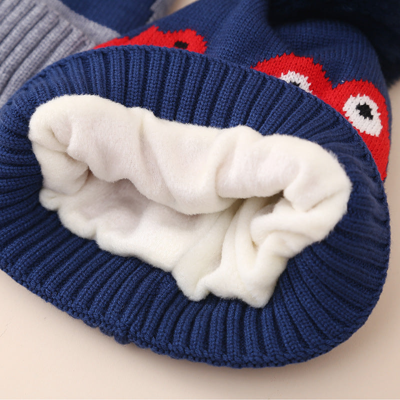 Wholesale Children's Dinosaur Knitted Hat Plus Velvet and Thickened Cartoon Woolen Hat